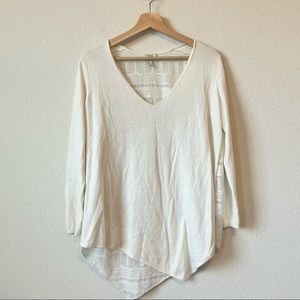 Joie Cream Assymetrical Sheer Back Sweater